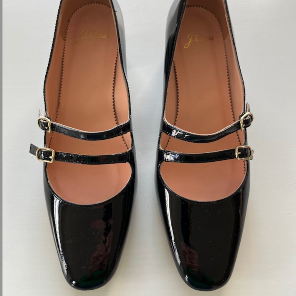 J. Crew Black Patent Leather Double Strap Heels